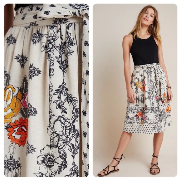 Anthropologie Vineet Bahl Devi Floral Embroidered Skirt New Size Extra Small - Picture 1 of 12